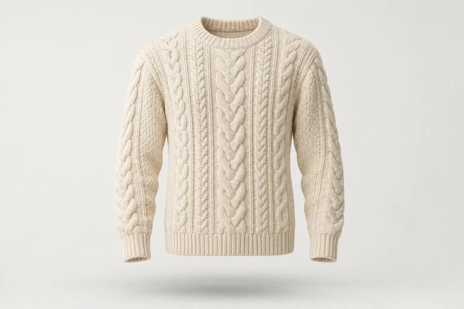 Cream cable-knit sweater with detailed knit pattern